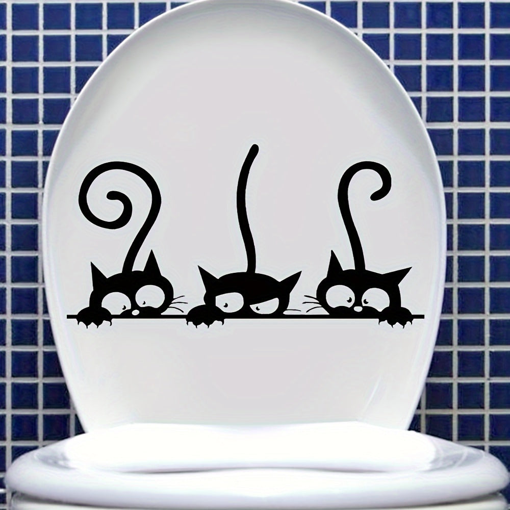 Adorable black cat decals for toilet lids: waterproof and easy to apply for bathroom humor.