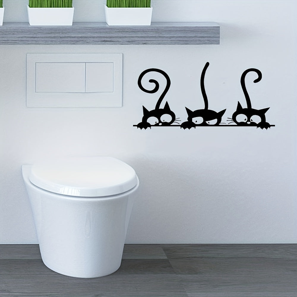 Adorable black cat decals for toilet lids: waterproof and easy to apply for bathroom humor.