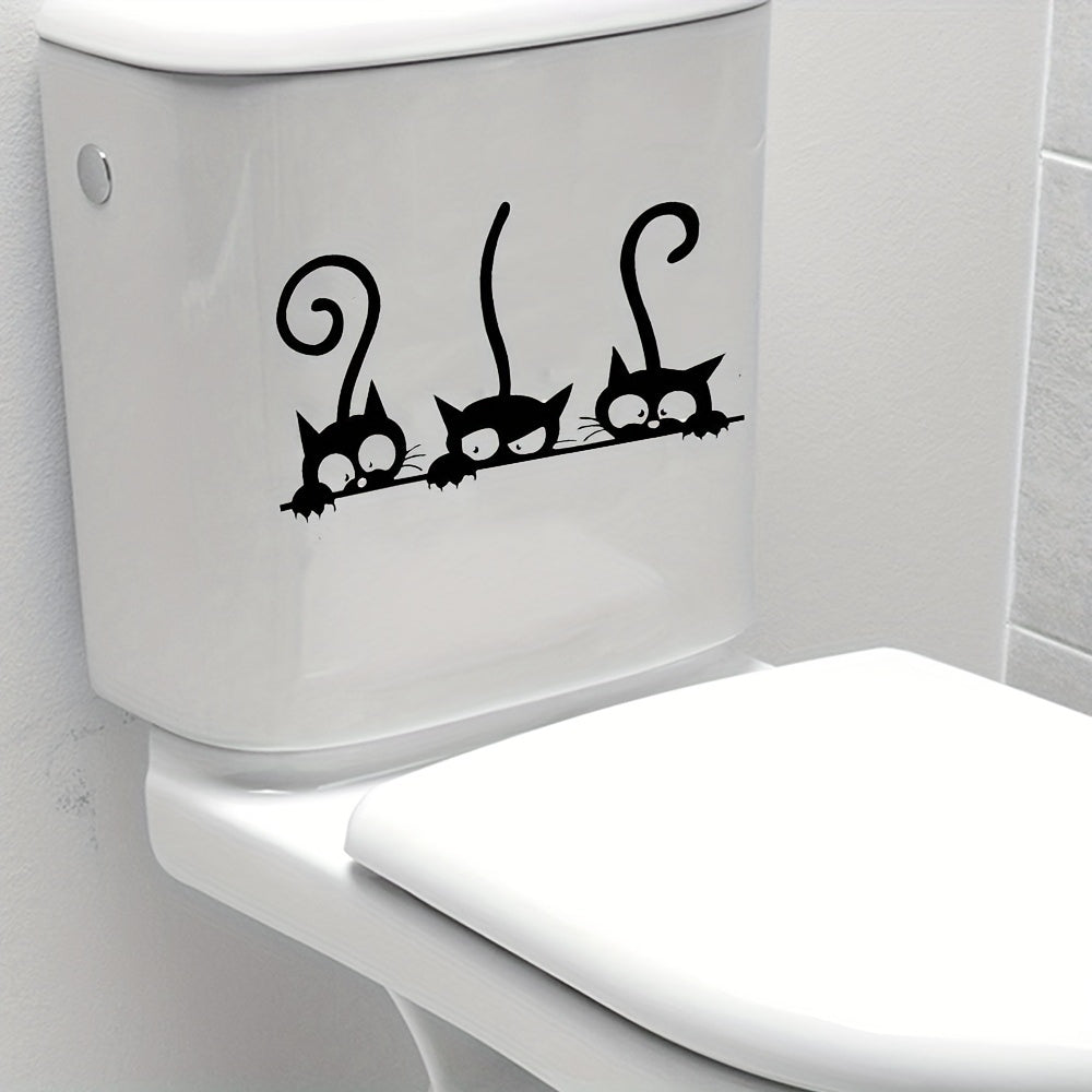 Adorable black cat decals for toilet lids: waterproof and easy to apply for bathroom humor.