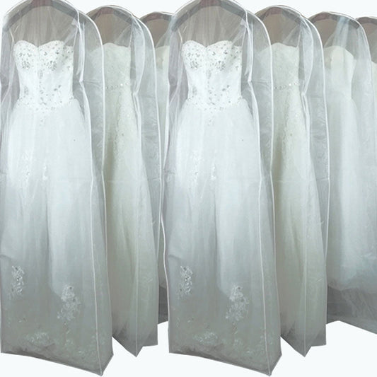 Transparent hanging clothes storage bags for wedding dresses, portable garment bags for household organization in the bedroom, closet, wardrobe, home, or dorm. Includes 1 dust cover bag.