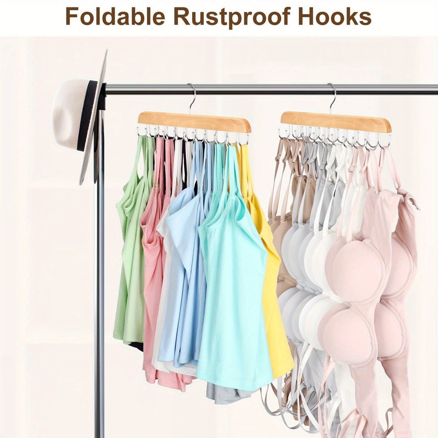 Wooden Hat Hanger with 20 Hooks - Perfect for Organizing Clothes and Accessories in Bathroom, Bedroom, Closet, or Dormitory