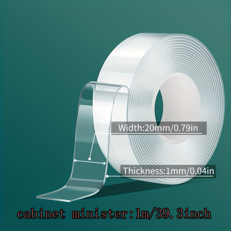 Multi-purpose double-sided tape with strong, reusable adhesive for various applications in the home, kitchen, office, and car.