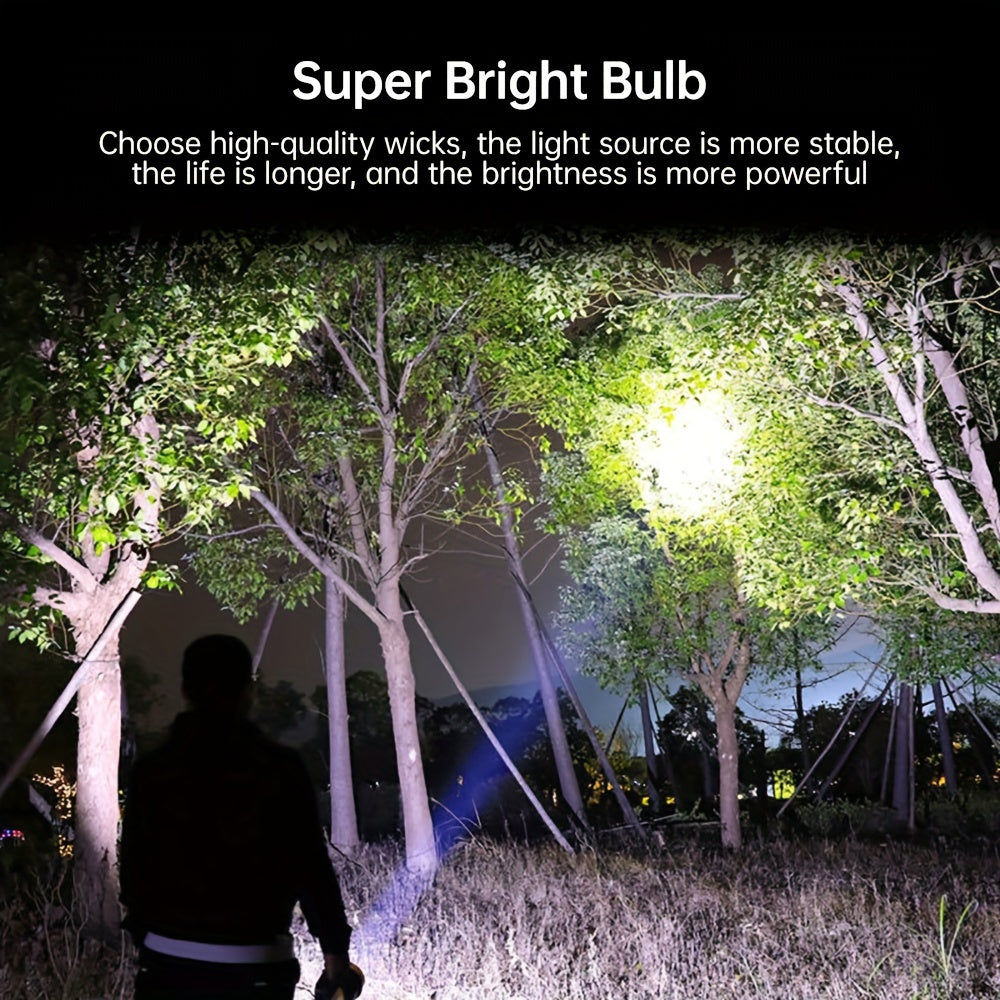 7 LED high power flashlight with USB charging, COB side light for outdoor activities.