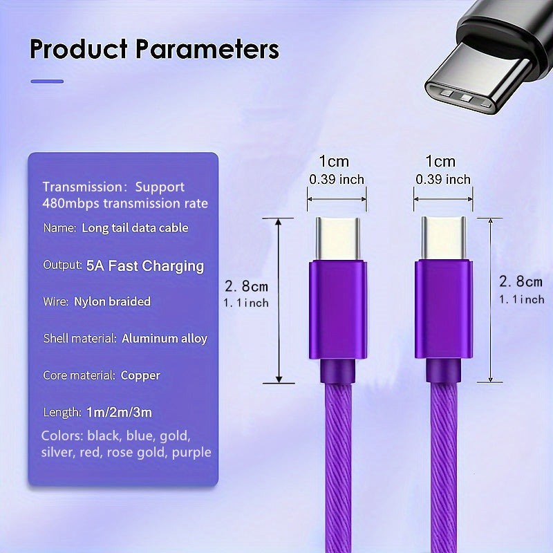 Fast charging USB-C to Type-C cable, compatible with Samsung, MacBook, iPad, and Xiaomi devices.