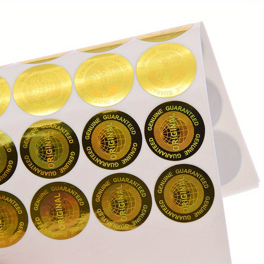 196 holographic security stickers, self-adhesive, shiny finish, round labels for office use - golden & silvery.