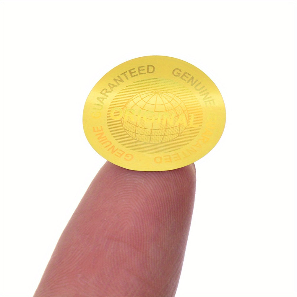 196 holographic security stickers, self-adhesive, shiny finish, round labels for office use - golden & silvery.