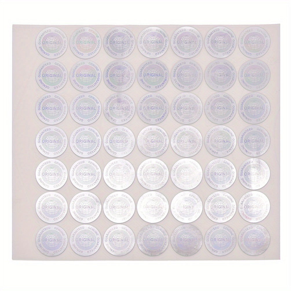 196 holographic security stickers, self-adhesive, shiny finish, round labels for office use - golden & silvery.