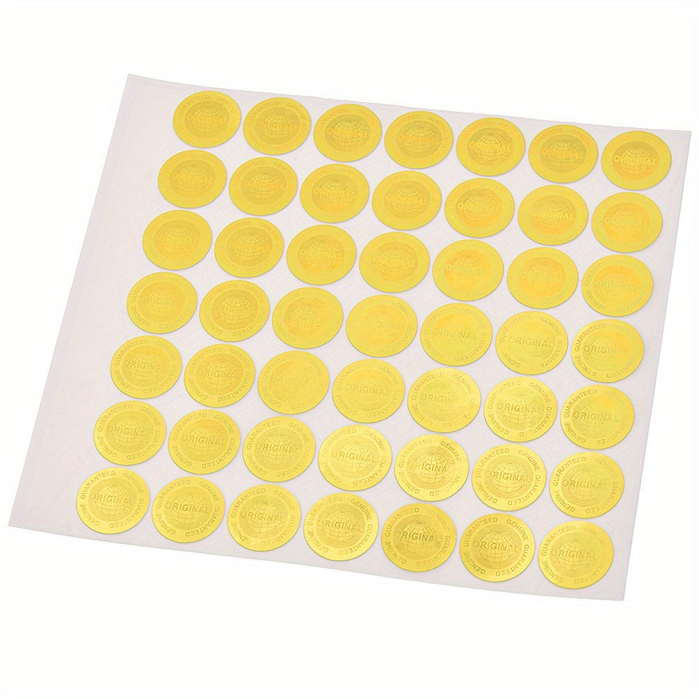 196 holographic security stickers, self-adhesive, shiny finish, round labels for office use - golden & silvery.