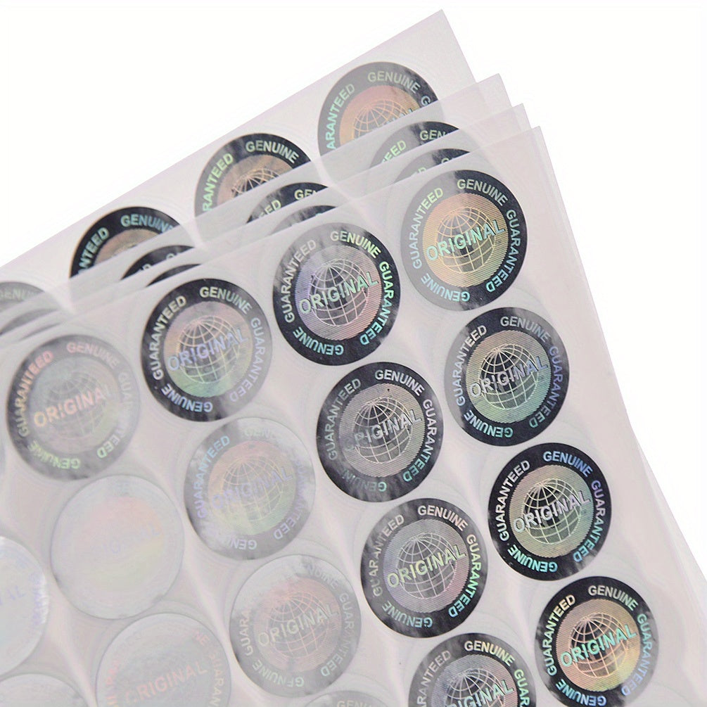 196 holographic security stickers, self-adhesive, shiny finish, round labels for office use - golden & silvery.