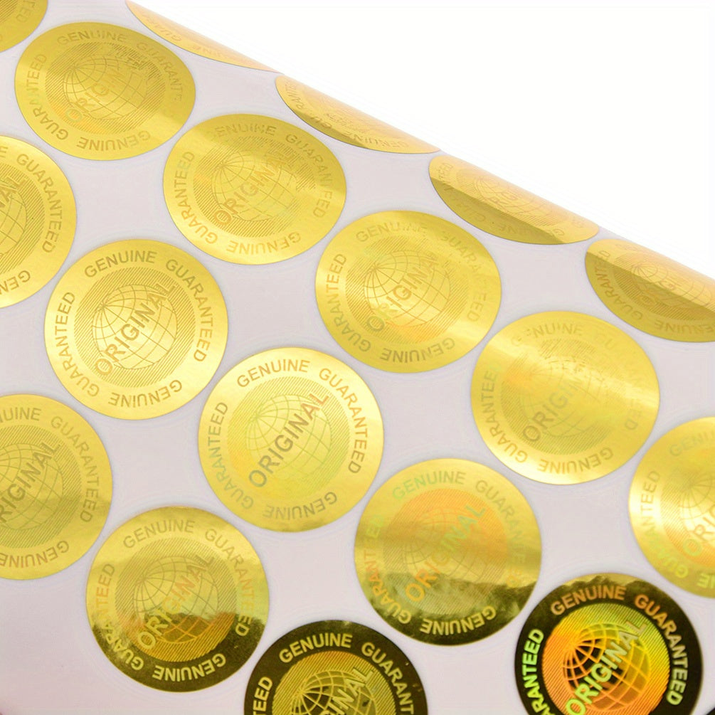 196 holographic security stickers, self-adhesive, shiny finish, round labels for office use - golden & silvery.