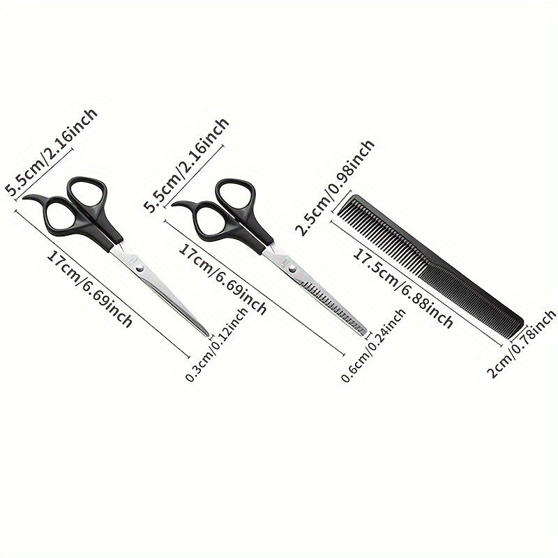 Hairdressing Thin Scissors Combination Set with 3pcs, Three Comb Sets, Barber Kit, Pet Hair Cutting Tools Supplies.