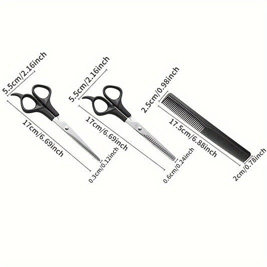 Hairdressing Thin Scissors Combination Set with 3pcs, Three Comb Sets, Barber Kit, Pet Hair Cutting Tools Supplies.