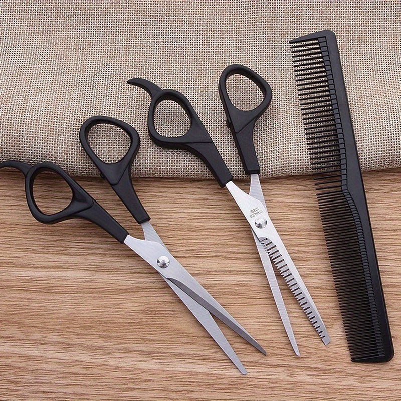 Hairdressing Thin Scissors Combination Set with 3pcs, Three Comb Sets, Barber Kit, Pet Hair Cutting Tools Supplies.