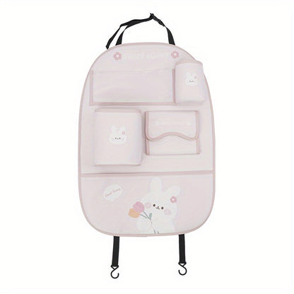 Car Seat Back Storage Bag with Cute Cartoon Design, Multifunctional Protection Pad.