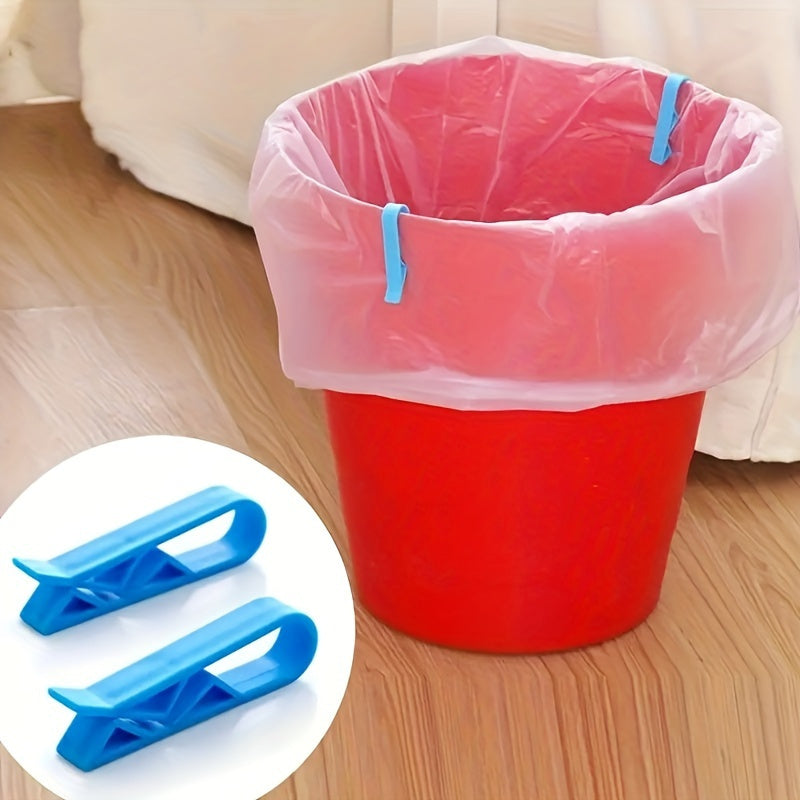 Blue Plastic Bag Holder Clips set of 12, featuring a Groove Snap Design for easy use. These Anti-Slip Trash Can Edge Clamps are durable Household Garbage Bag Ring Fixers that can easily be attached to your trash can. Please note, these clips are for Hand