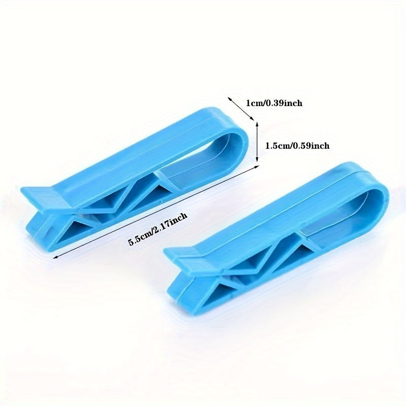 Blue Plastic Bag Holder Clips set of 12, featuring a Groove Snap Design for easy use. These Anti-Slip Trash Can Edge Clamps are durable Household Garbage Bag Ring Fixers that can easily be attached to your trash can. Please note, these clips are for Hand