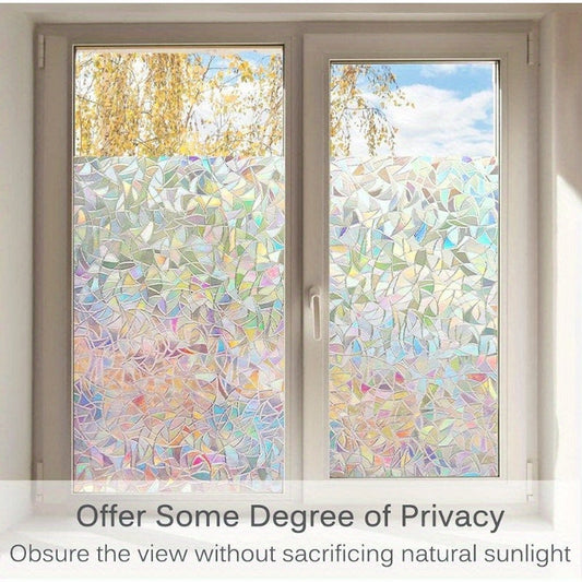 Opaque glass film with static bonding for privacy, featuring a 3D decal rainbow sticker design. This film controls heat and provides UV protection for glass doors. Dimensions are 19.99cm x 99.06cm.