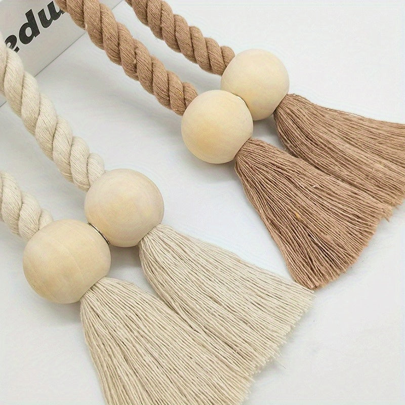 Set of 2 Magnetic Window Curtain Tiebacks with Wooden Tassels - Ideal for Bedroom, Living Room, Kitchen, and Home Decor