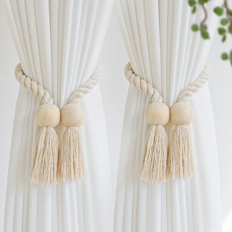 Set of 2 Magnetic Window Curtain Tiebacks with Wooden Tassels - Ideal for Bedroom, Living Room, Kitchen, and Home Decor