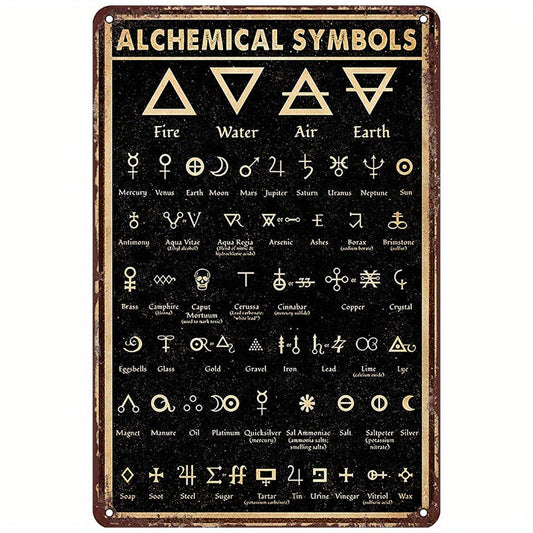 Vintage Metal Tin Sign with Mystical Alchemical Symbols - Retro Wall Art to Enhance Home, Bar, Gym & Cafe Decor