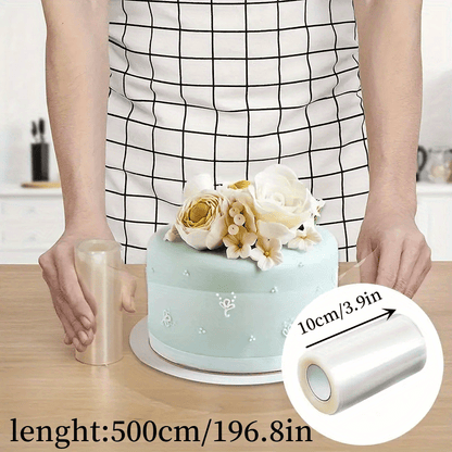 One roll of transparent cake collar for effortlessly creating beautiful cakes, perfect baking accessory for mousse, chocolate, and pastry.