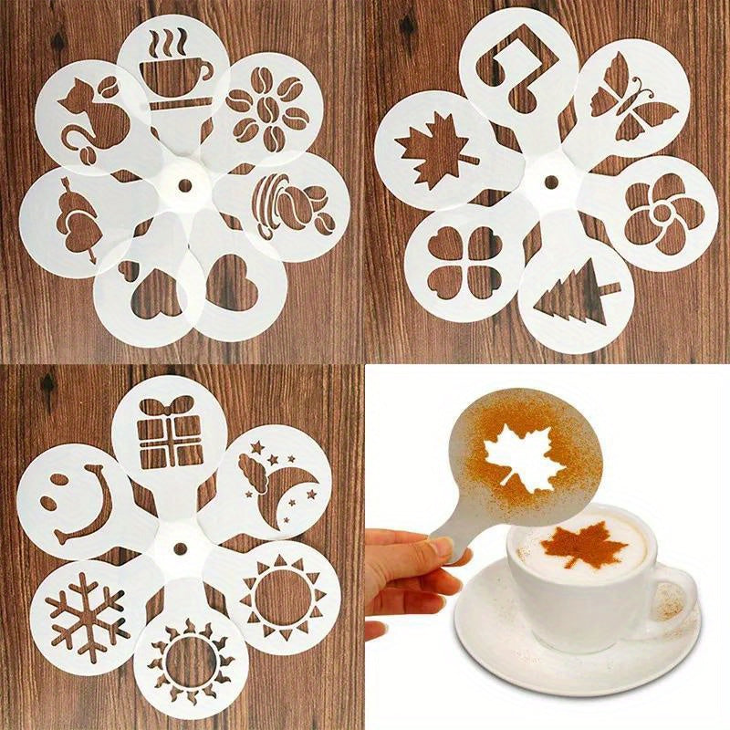 Coffee Stencil Set - 19 Pieces, Includes Fancy Printing Mold, Foam Spray Cake Stencils, Cappuccino Drawing Mold, Powdered Sieve Tools, Perfect for Home, Coffee Shop, Bakery, and Kitchen Supplies