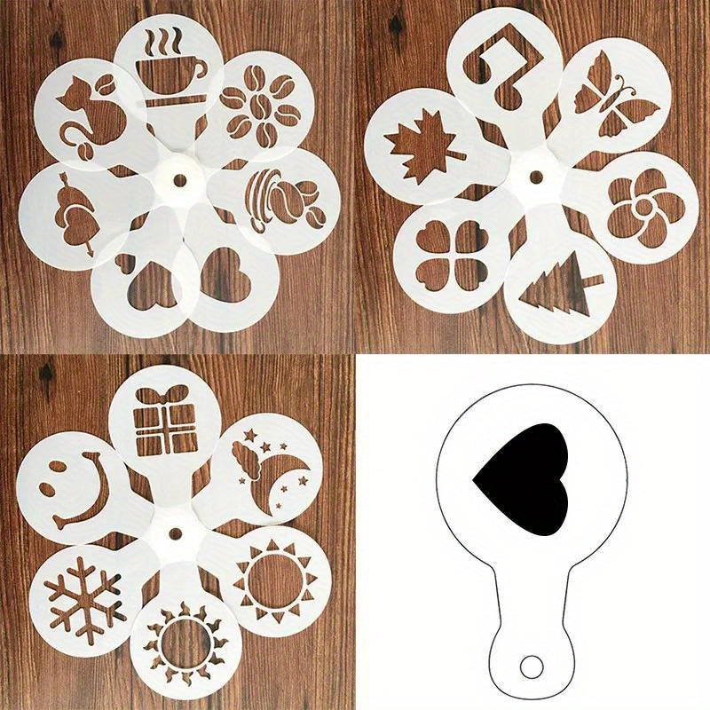 Coffee Stencil Set - 19 Pieces, Includes Fancy Printing Mold, Foam Spray Cake Stencils, Cappuccino Drawing Mold, Powdered Sieve Tools, Perfect for Home, Coffee Shop, Bakery, and Kitchen Supplies