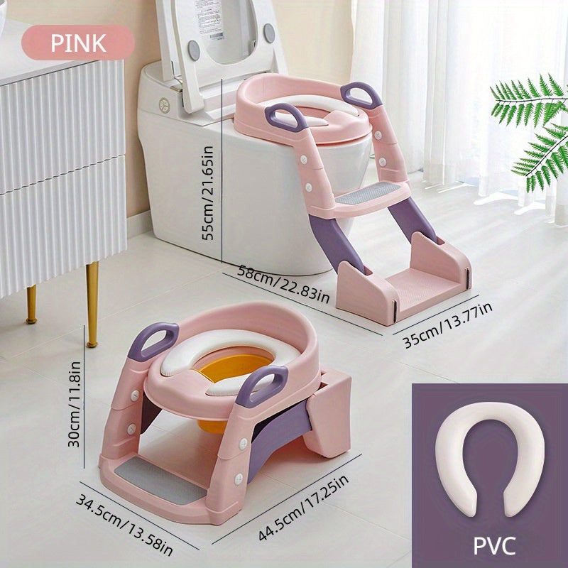 Toilet Trainer with Foldable Potty Seat, Step Stool Ladder, and Auxilary Toilet Seat for Comfort and Safety