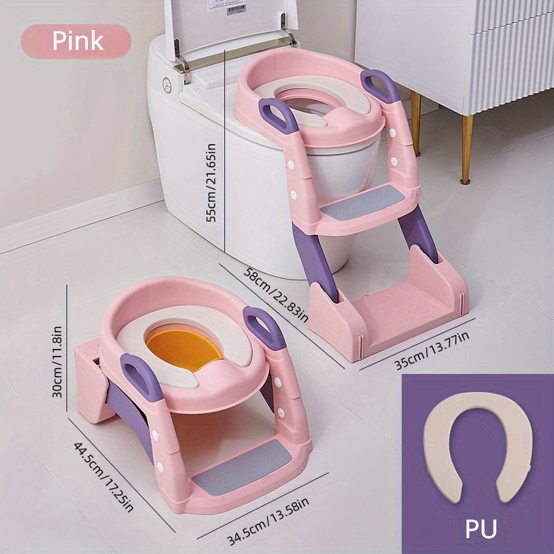 Toilet Trainer with Foldable Potty Seat, Step Stool Ladder, and Auxilary Toilet Seat for Comfort and Safety