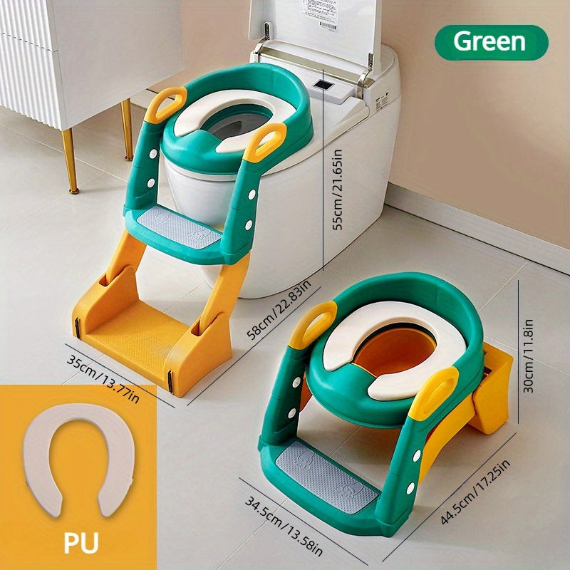 Toilet Trainer with Foldable Potty Seat, Step Stool Ladder, and Auxilary Toilet Seat for Comfort and Safety