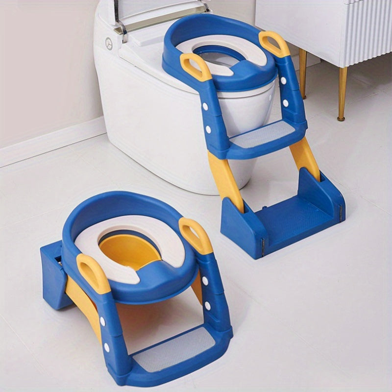 Toilet Trainer with Foldable Potty Seat, Step Stool Ladder, and Auxilary Toilet Seat for Comfort and Safety