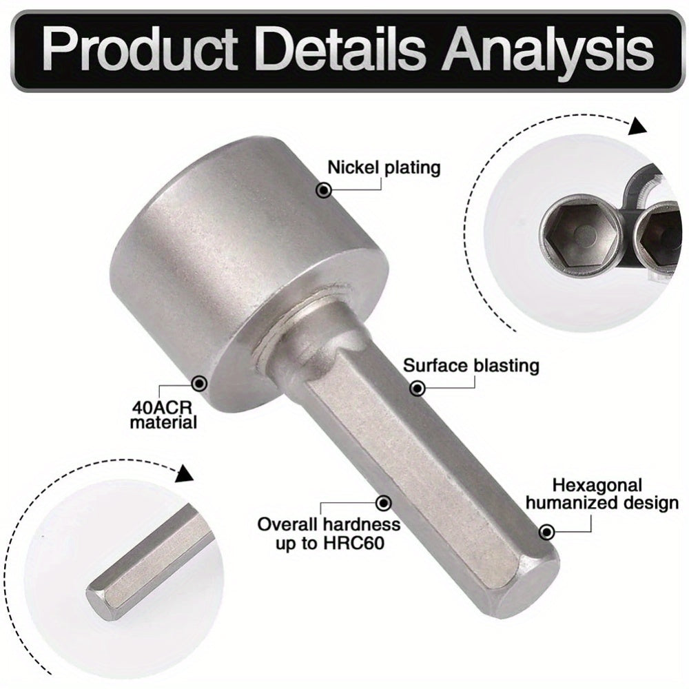 9/14pcs CRV power nut driver bits with 1/4" hex shank for 5-13mm sizes.