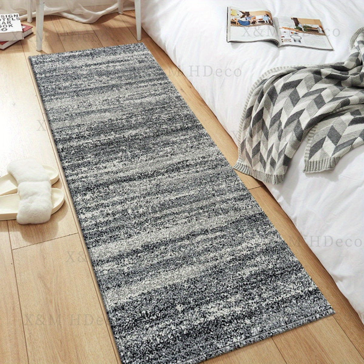 Retro Striped Gray Long Floor Mat with Non-slip Backing for Kitchen, Laundry Room, Living Room, Bedroom, Corridor; Absorbent and Stylish Home Décor Carpet