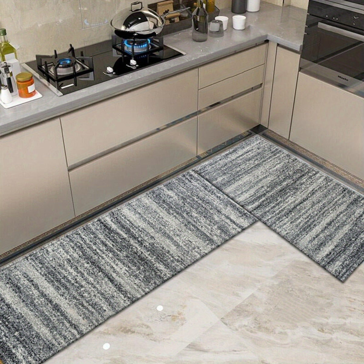 Retro Striped Gray Long Floor Mat with Non-slip Backing for Kitchen, Laundry Room, Living Room, Bedroom, Corridor; Absorbent and Stylish Home Décor Carpet