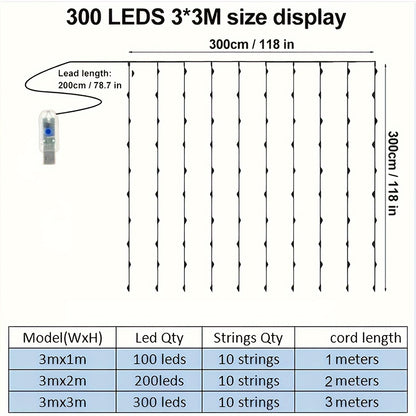 1pc Fairy Lights Curtain with 8 Modes Timer Remote, USB Lamps for Bedroom, Backdrop, Wedding, Party, Eid Al-Adha Mubarak.