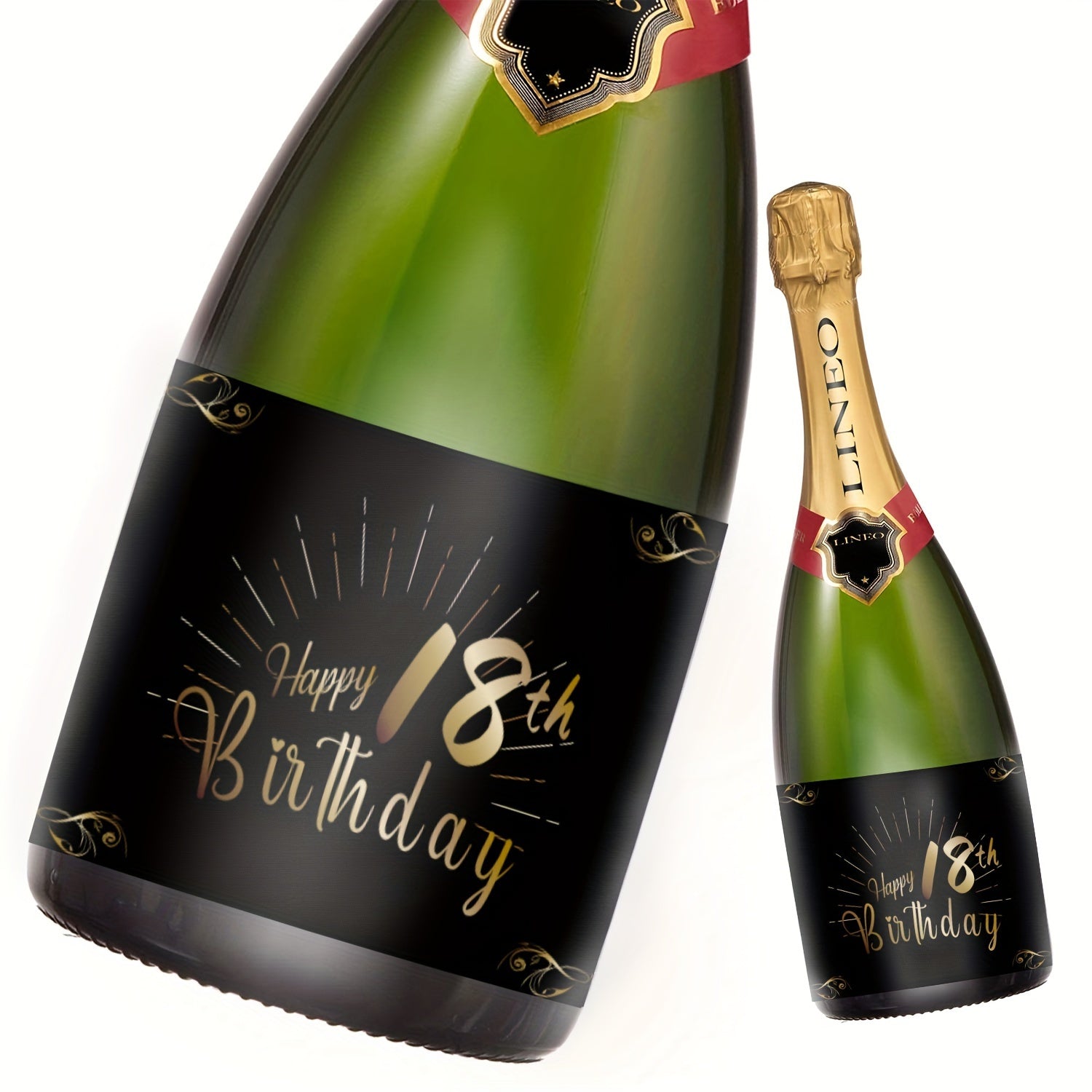 18th Birthday Champagne & Wine Labels with Elegant Gold Accents - Festive Keepsake Stickers (15.01x10.49 cm) for Birthday Party Décor.