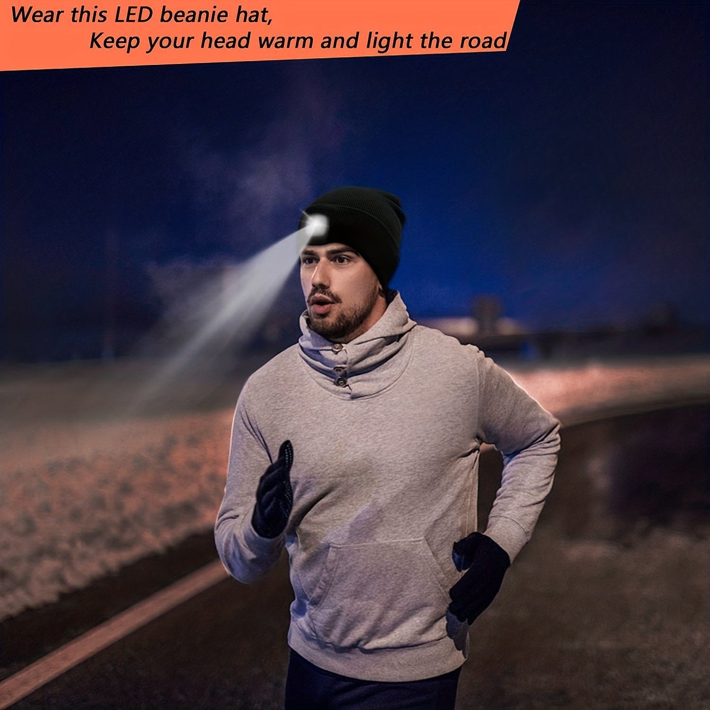 Stay illuminated with this versatile Unisex Beanie Hat featuring LED lights! With 4 LEDs easily changed with a button cell, this knitted hat doubles as a hands-free headlamp cap perfect for night walking, fishing, camping, and hunting.