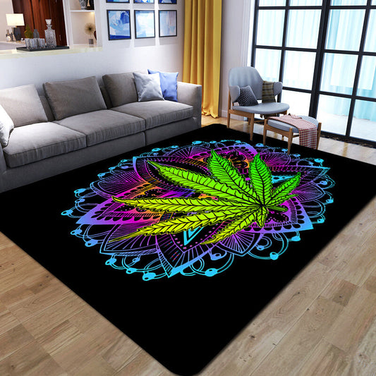 Psychedelic Leaf Print Area Rug, Floral Living Room Carpet, Soft Gothic Sofa Cushion, Coffee Table Home Decor for Bedroom and Indoor Spaces