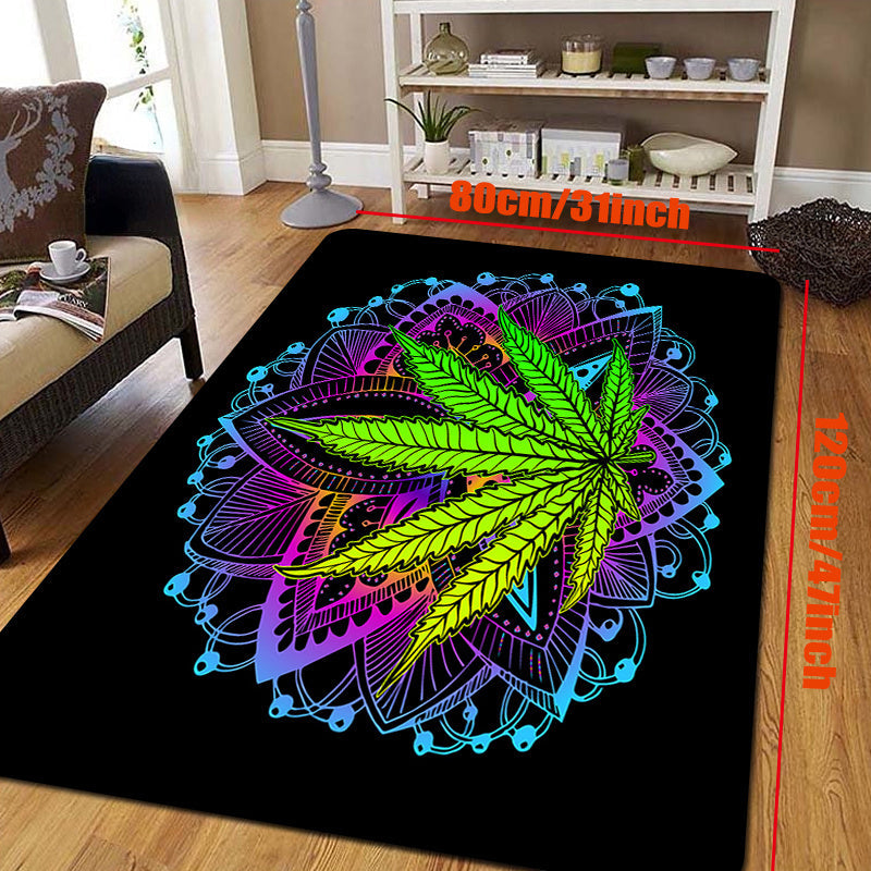 Psychedelic Leaf Print Area Rug, Floral Living Room Carpet, Soft Gothic Sofa Cushion, Coffee Table Home Decor for Bedroom and Indoor Spaces