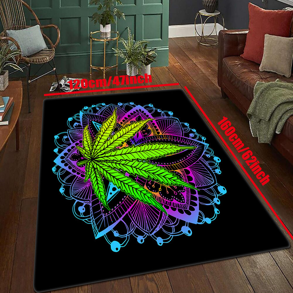 Psychedelic Leaf Print Area Rug, Floral Living Room Carpet, Soft Gothic Sofa Cushion, Coffee Table Home Decor for Bedroom and Indoor Spaces