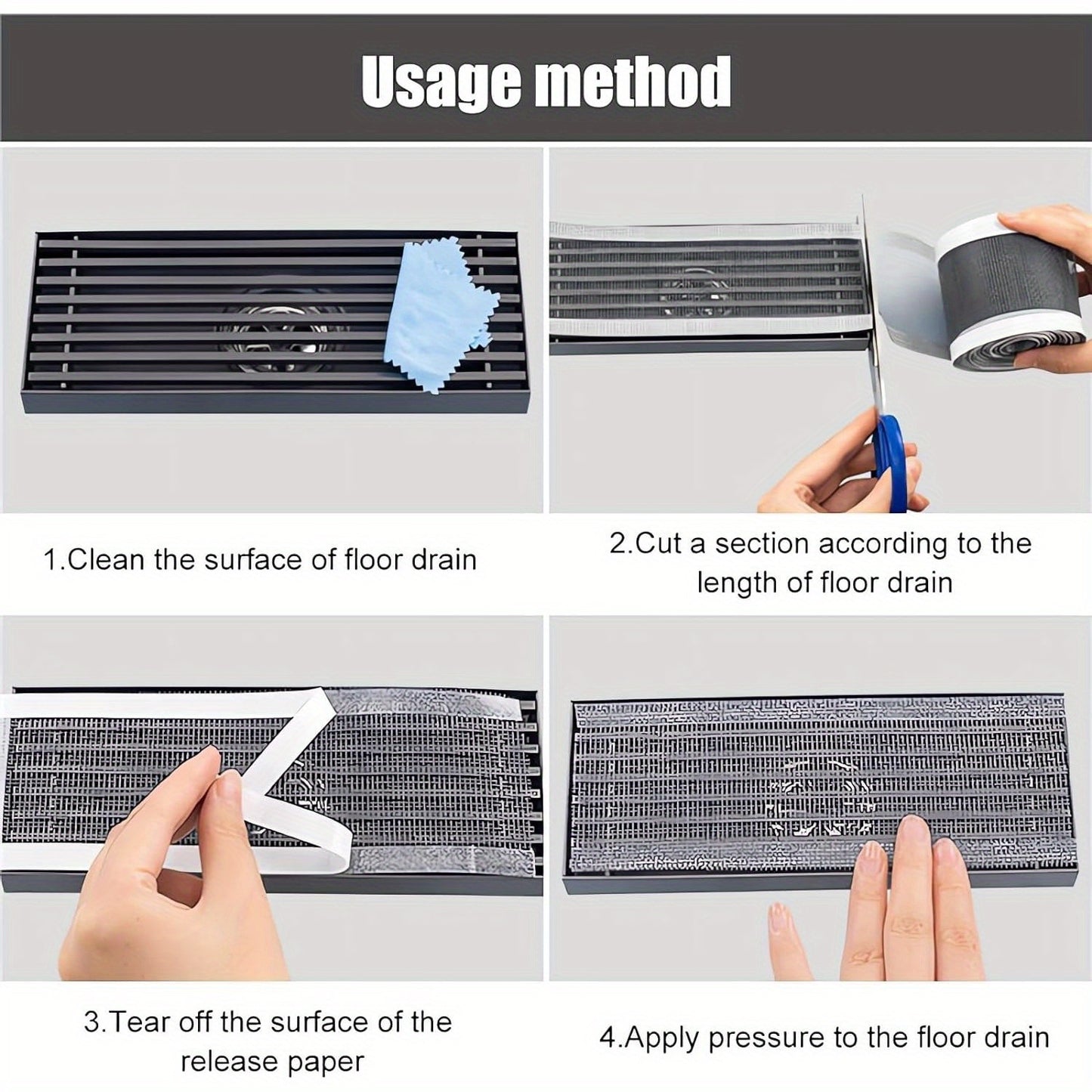 Self-adhesive disposable floor drain stickers for hair trapping. Keep drains clog-free with this 5.0 meter roll.