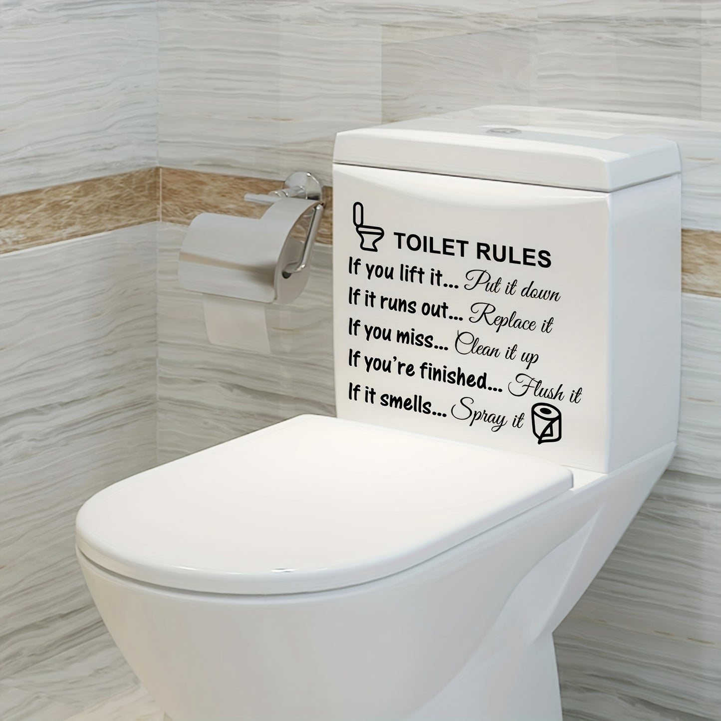 Toilet stickers and decals for DIY home decor with rules signs designs.