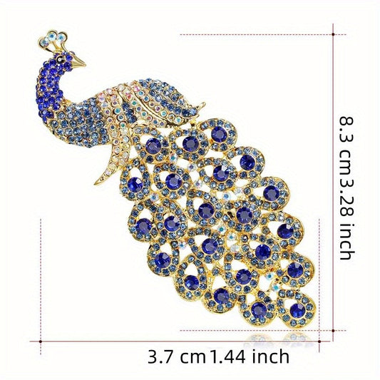 Vintage Style Peacock Shaped Brooch with Sparkling Rhinestones - Elegant Lapel Pin for Women