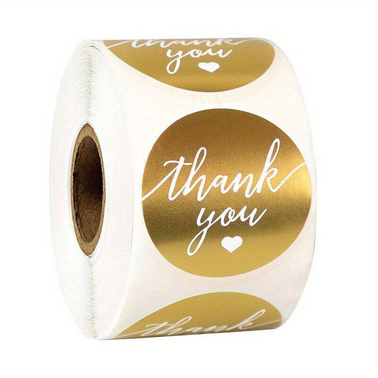 One roll contains 500 pieces of 38MM/1.5IN Golden "Thank You" stickers. These stickers can be used as seal labels for handmade gifts, cakes, boxes, and business commodities. They are also perfect for sealing gift boxes, decorating bags, and adding a