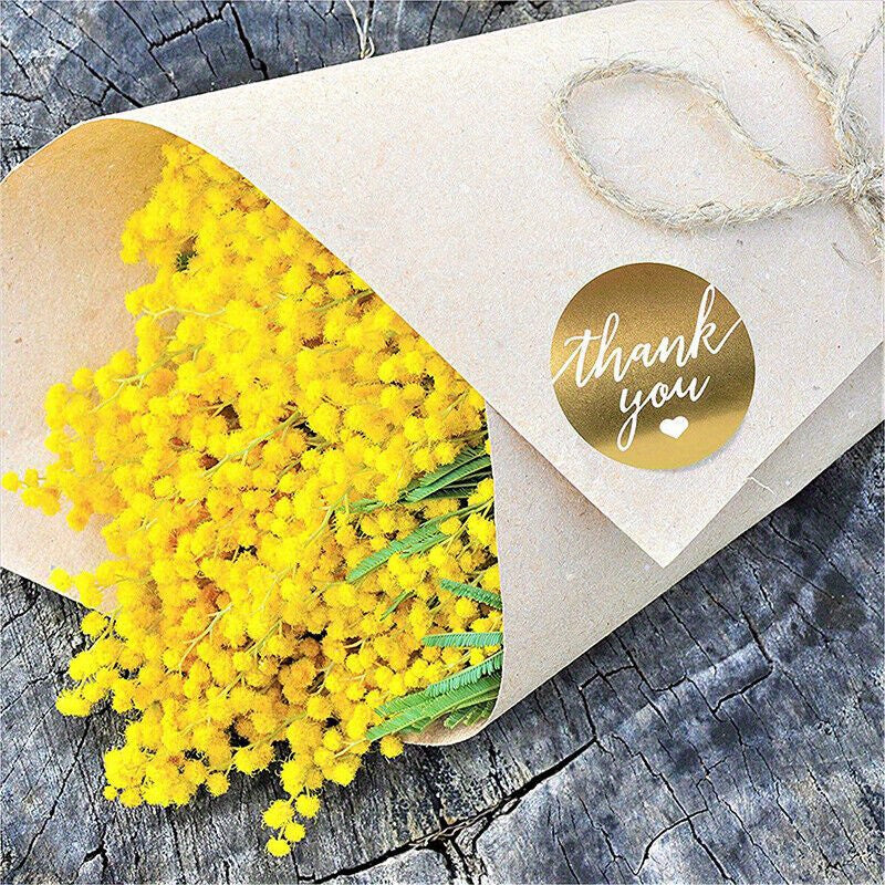 One roll contains 500 pieces of 38MM/1.5IN Golden "Thank You" stickers. These stickers can be used as seal labels for handmade gifts, cakes, boxes, and business commodities. They are also perfect for sealing gift boxes, decorating bags, and adding a