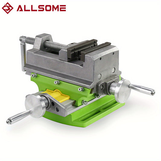 A high-quality 1pc green aluminum alloy cross-sliding vise with compound slide, ideal for precision drill press and milling machine use. Features 80mm X-Travel and 67cm Y-Travel, suitable