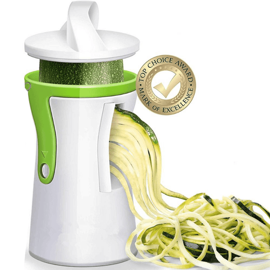 Heavy-duty, handheld, and cordless Creative Kitchen Spiral Vegetable Slicer for making Zucchini noodles and other vegetable spirals.