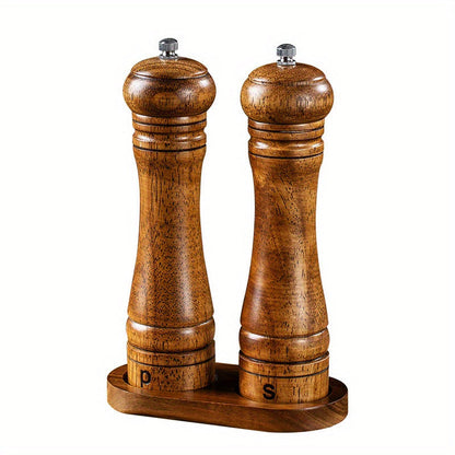 Set of 2/3 wooden salt and pepper grinders, including a wood pepper mill. Optional wooden tray for display. Manual grinding for freshly ground sea salt and pepper. Perfect for dinner table settings and kitchen tools. Ideal Christmas gifts and kitchen