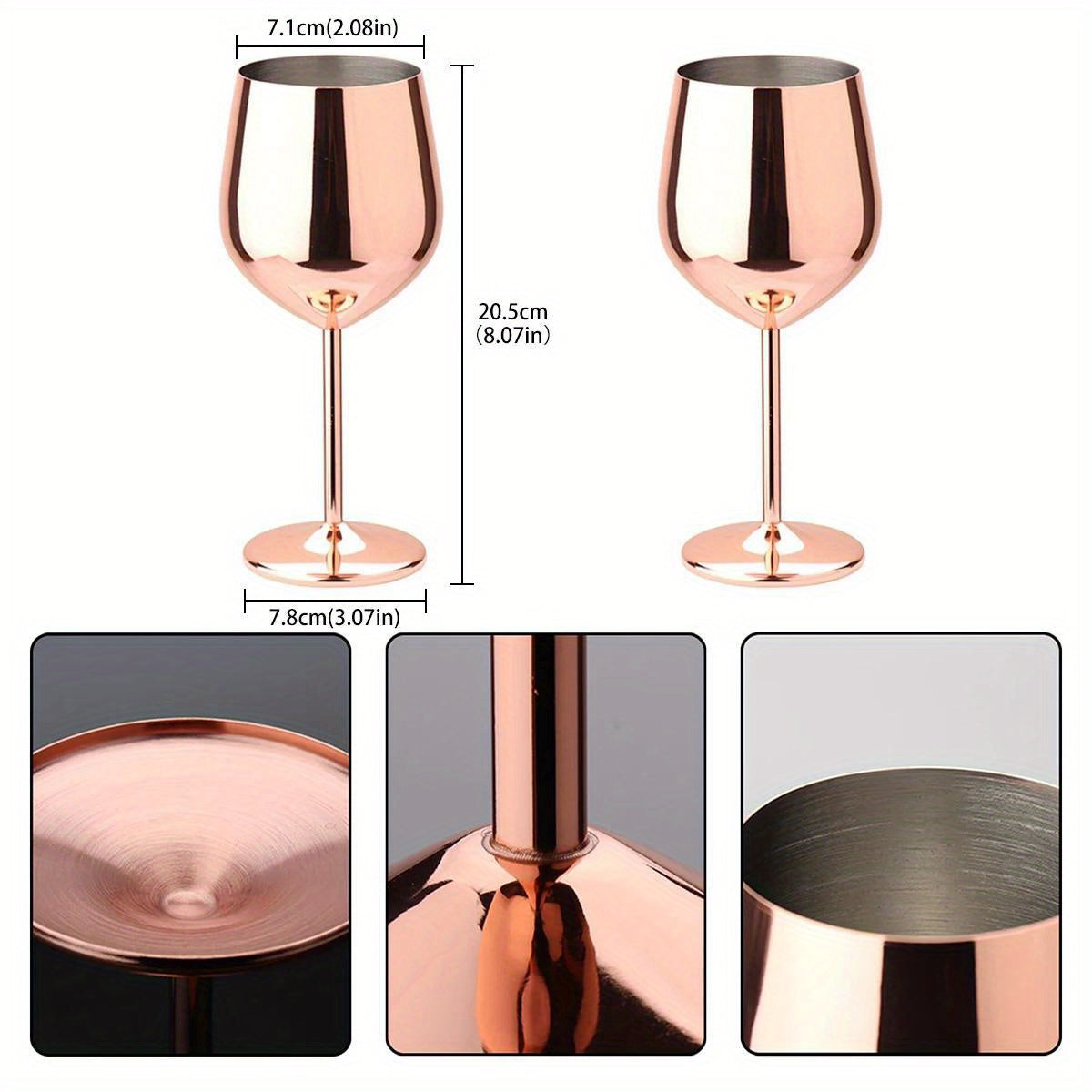 Two large 18oz stainless steel wine glasses for family dinner parties, weddings, and anniversaries. Durable and unbreakable.