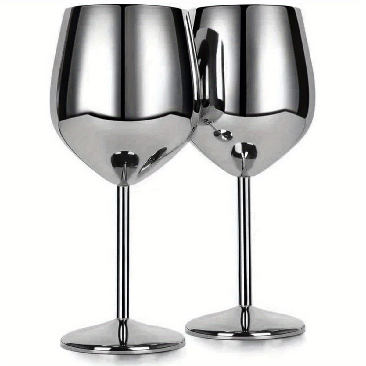 Two large 18oz stainless steel wine glasses for family dinner parties, weddings, and anniversaries. Durable and unbreakable.